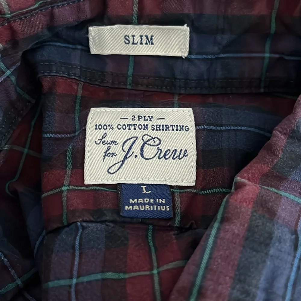 J crew long sleeve plaid button down shirt size L slim